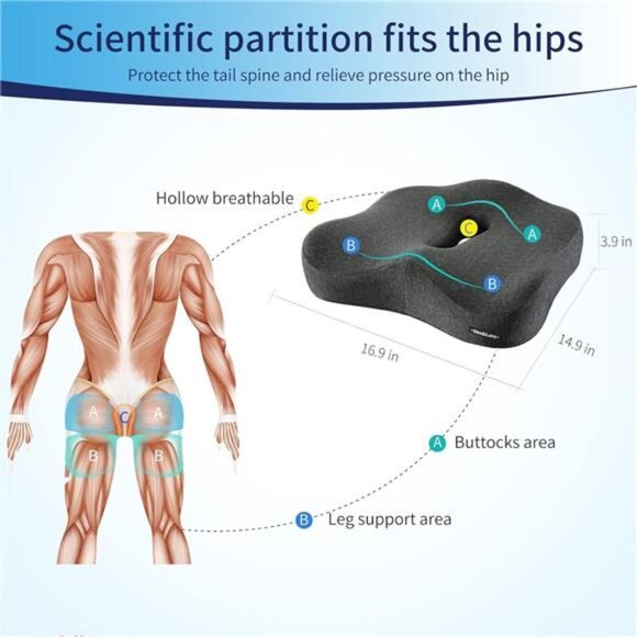 Memory Foam Seat Chair Cushion for Relieves Back Sciatica Pain Tailbone Pain - Picture 4 of 7